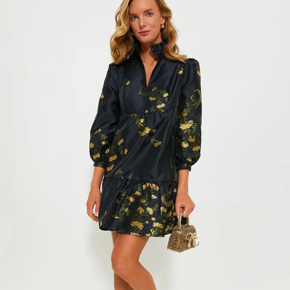 Tuckernuck Navy Jasmine Vine Jacquard Palmerston Dress